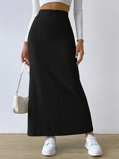 Women's Rib-knit Side Split Maxi Skirt - Long Skirt
