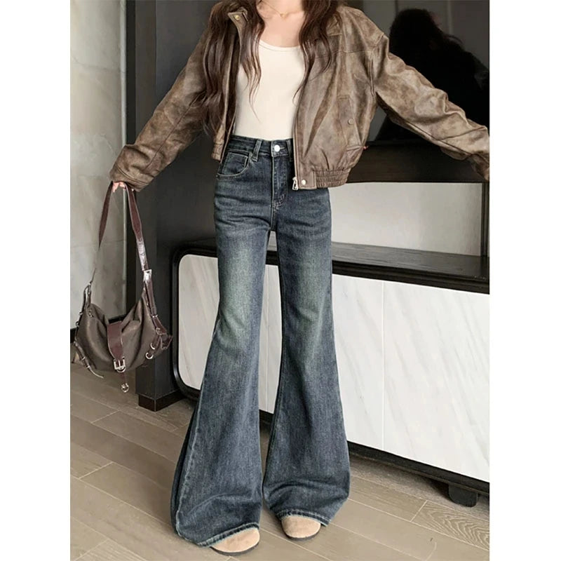 Jeans For Woman Y2K Clothes Retro Flared Trousers Winter