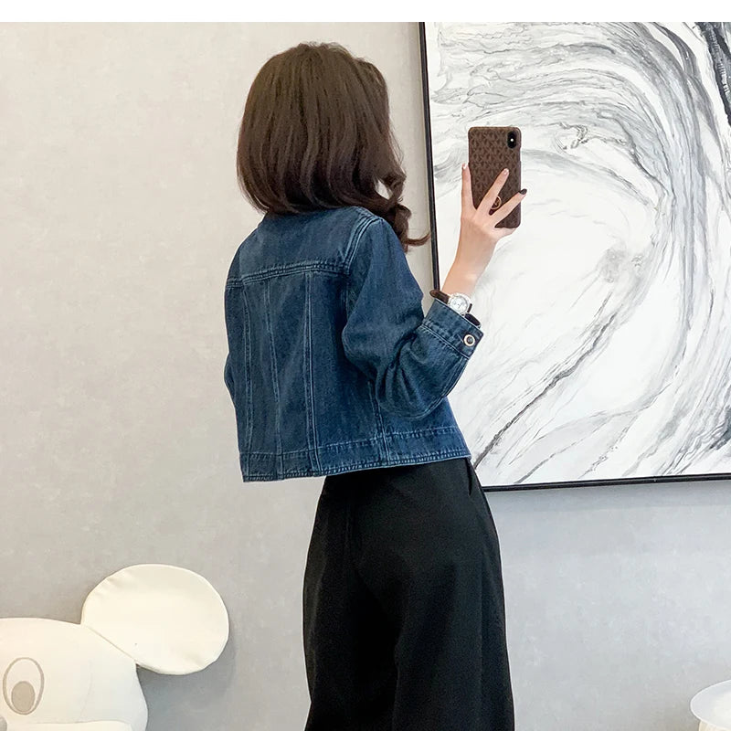Vintage Women's O-Neck Denim Jacket Y2K