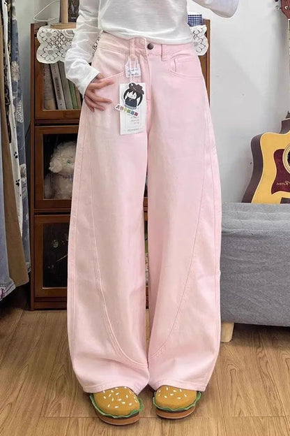 Women's Curvy Y2K Jeans - Baggy Cropped Pastel Colored