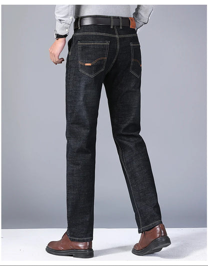 Men's Casual Stretch Jeans - Classic Blue & Black Denim