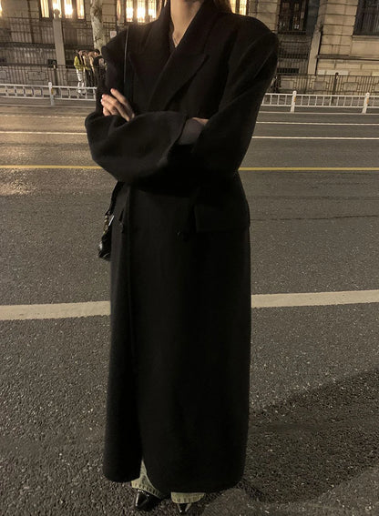 Women's Y2K Faux Wool Coat - Double Breasted Winter Jacket