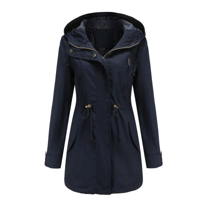 Women Hooded Trench Coat Spring Autumn Outdoor