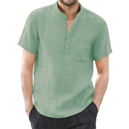 Men's Short Sleeve T-shirt Cotton and Linen Casual Men T-shirts Solid Color Summer Shirt Male Cozy Breathable