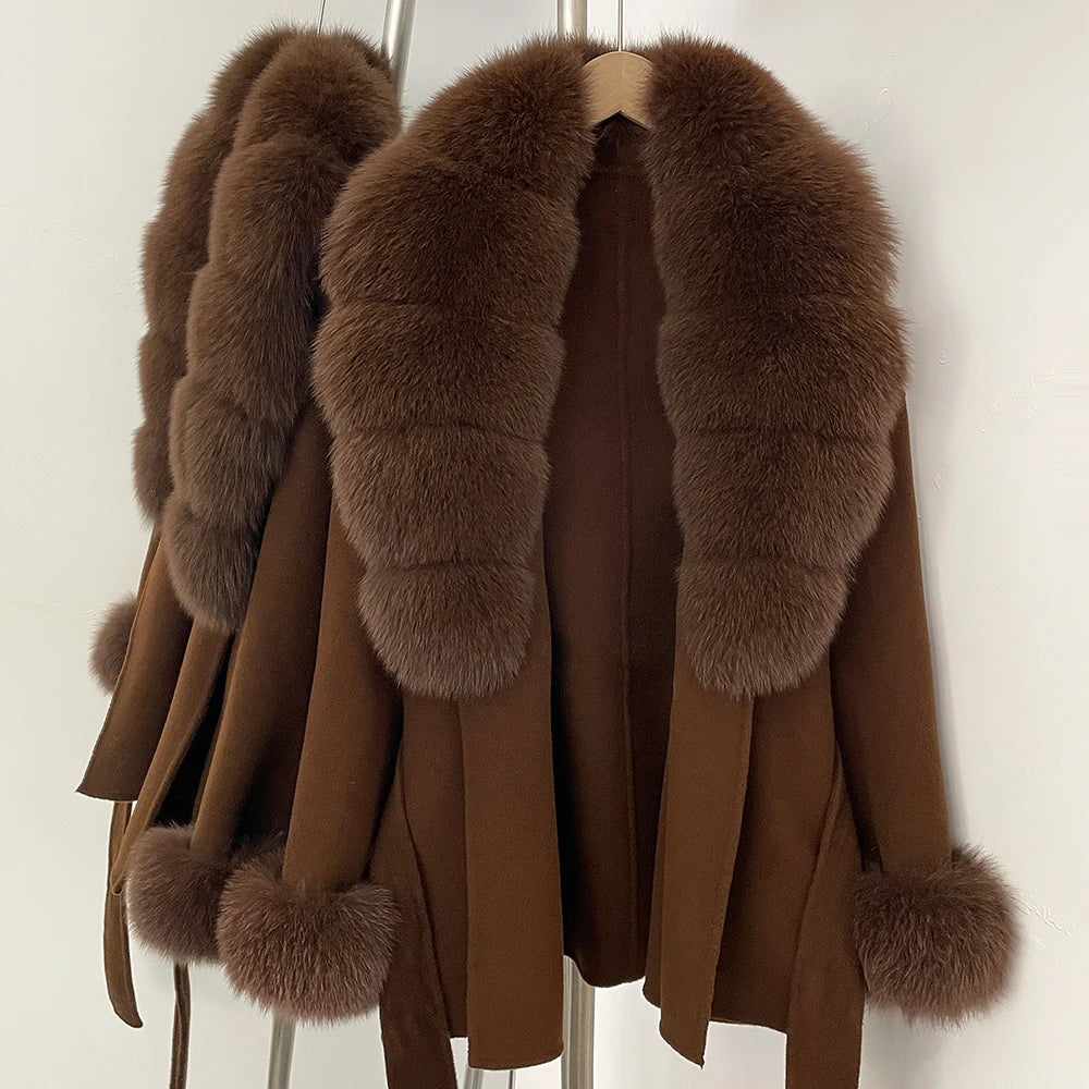 Women's Luxury Winter Coat - Wool with Real Fur Trim