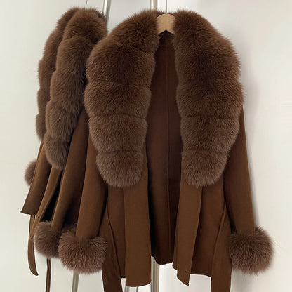 Women's Luxury Winter Coat - Wool with Real Fur Trim
