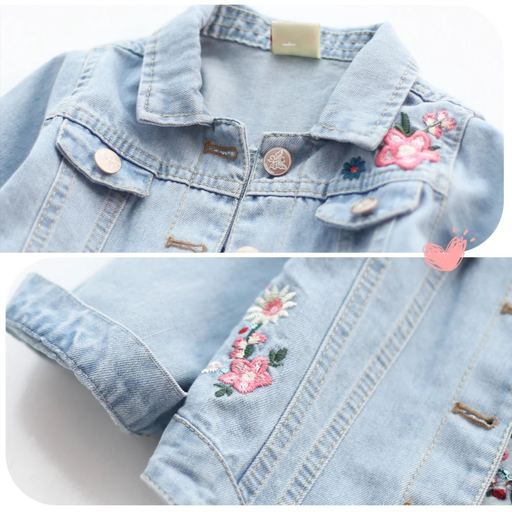 Girls Denim Jacket - Embroidered Cowboy Coat