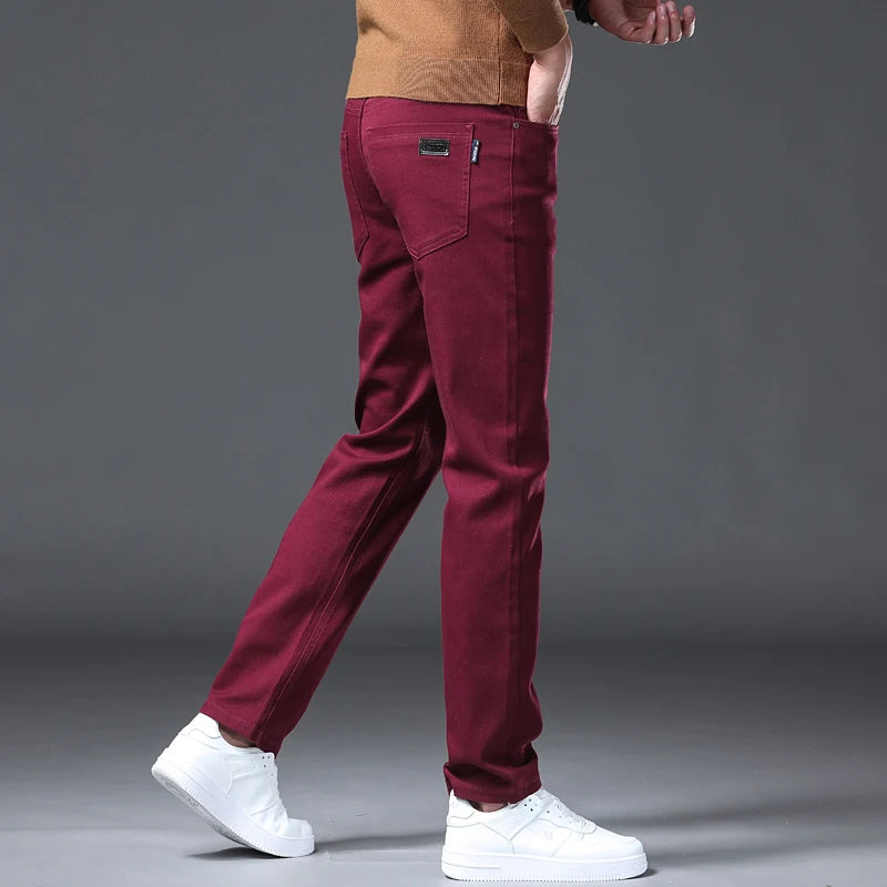 Wine Red Jeans Men - Fashion Casual Classic Business Straight