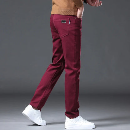 Wine Red Jeans Men - Fashion Casual Classic Business Straight