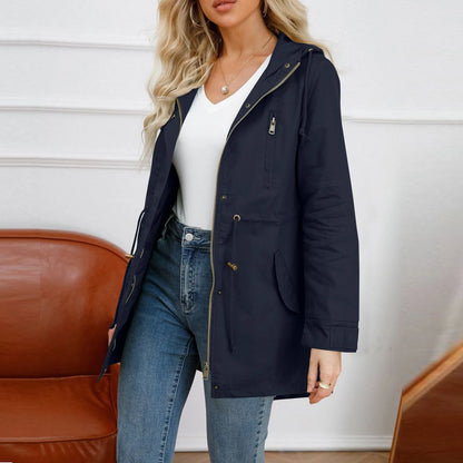 Women Hooded Trench Coat Spring Autumn Outdoor