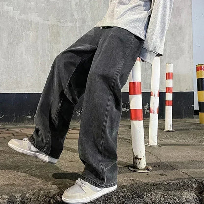 Men's Wide Leg Baggy Jeans - Korean Street Style Loose