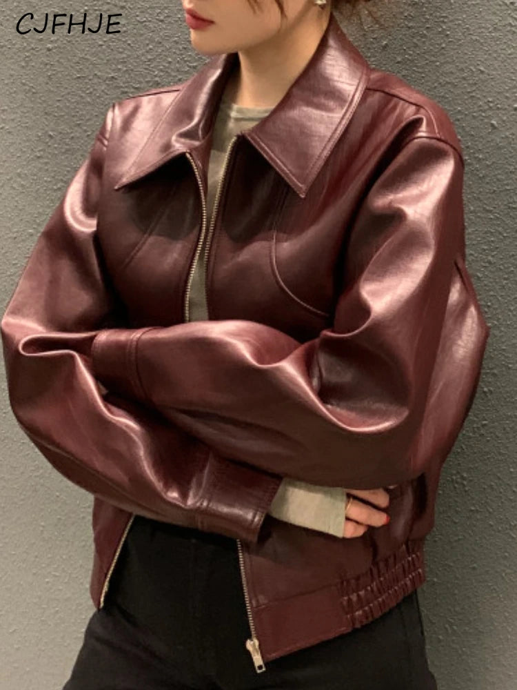 Women's Trench Leather Jacket - Streetwear Cropped Biker Coat