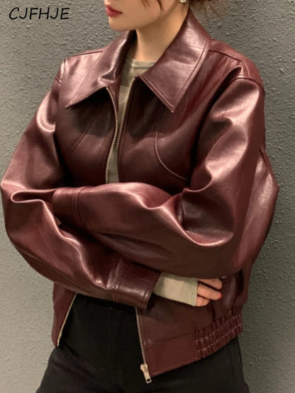 Women's Trench Leather Jacket - Streetwear Cropped Biker Coat