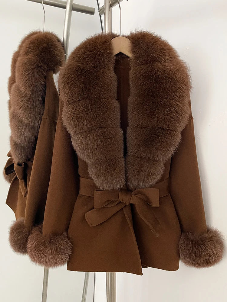 Women's Luxury Winter Coat - Wool with Real Fur Trim