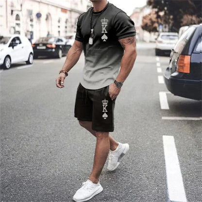 Men's 3D Gradient T-shirt and Shorts Set - Casual Sportswear