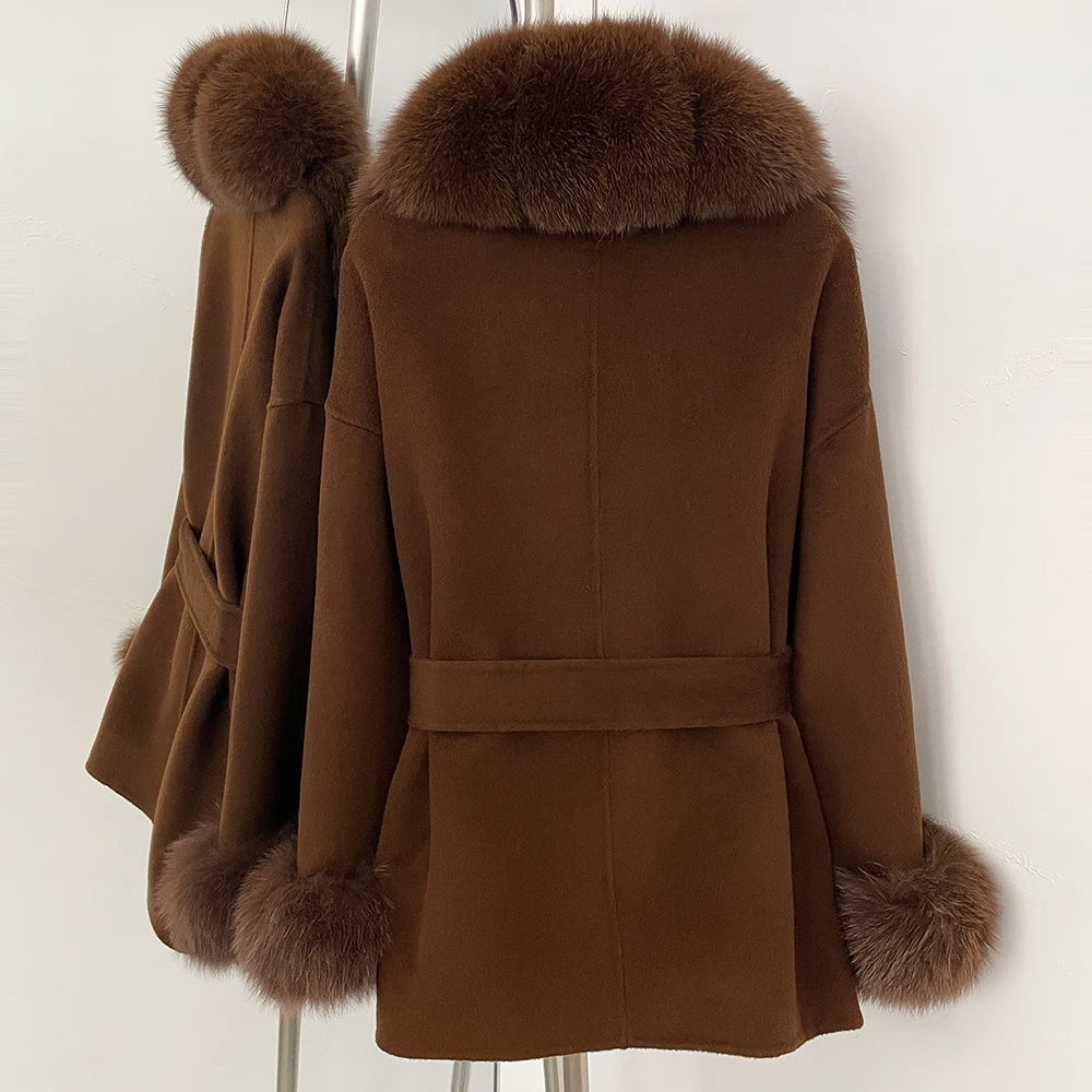 Women's Luxury Winter Coat - Wool with Real Fur Trim