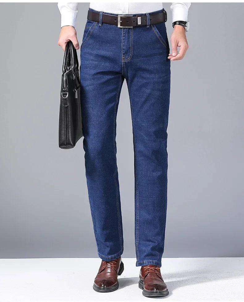 Men's Casual Stretch Jeans - Classic Blue & Black Denim
