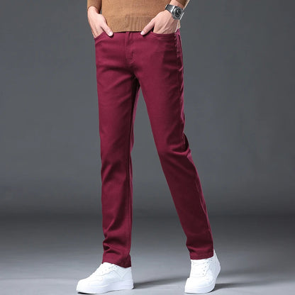 Wine Red Jeans Men - Fashion Casual Classic Business Straight