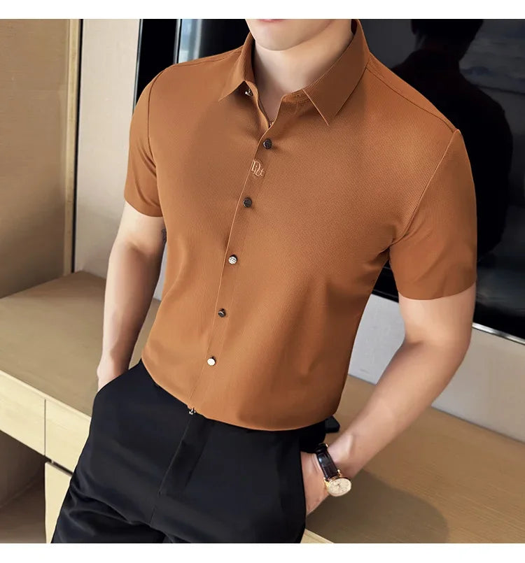 Men's Embroidered Striped Business Shirt