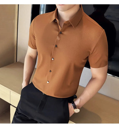 Men's Embroidered Striped Business Shirt