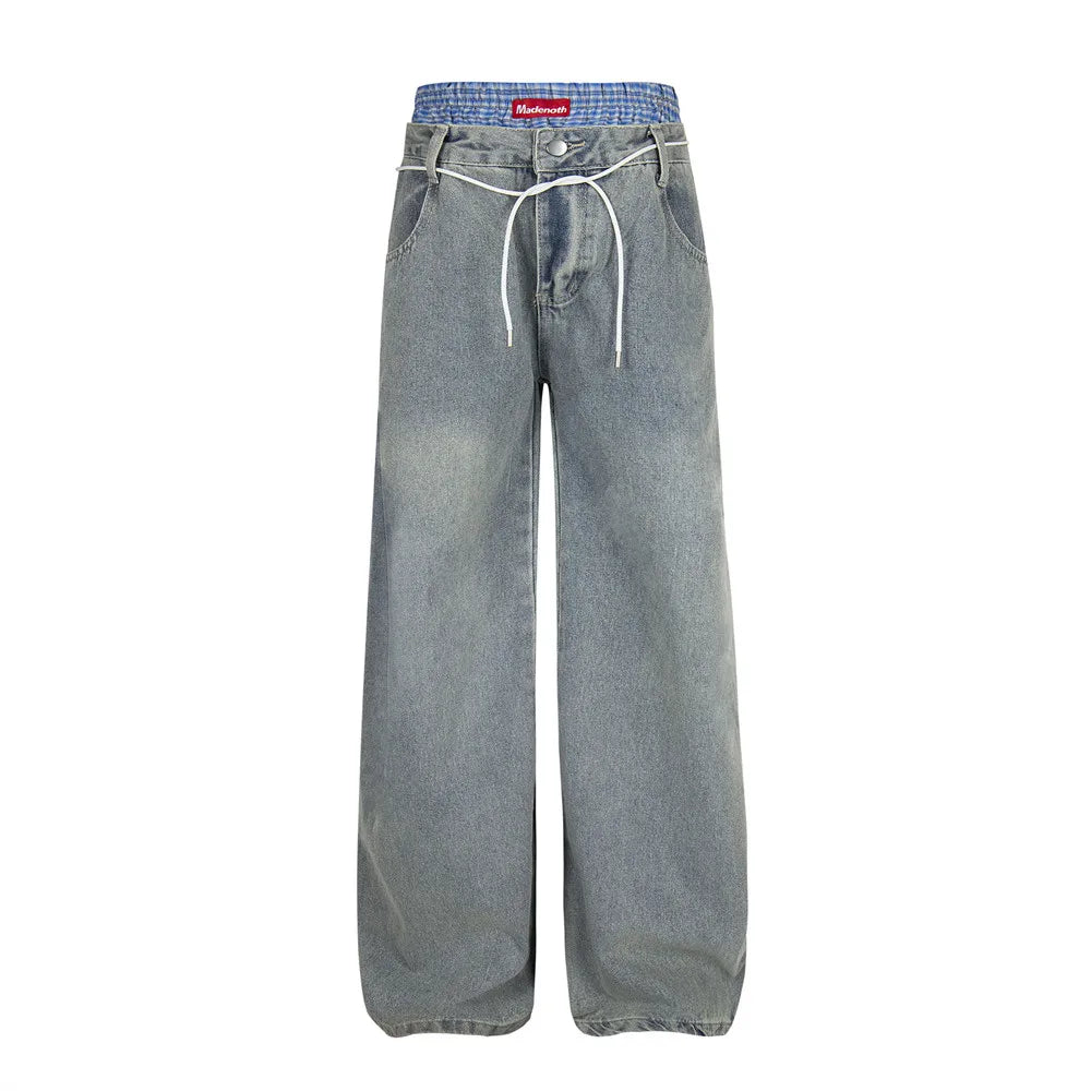 Double Waist Jeans Mens With Belt - Retro High Street