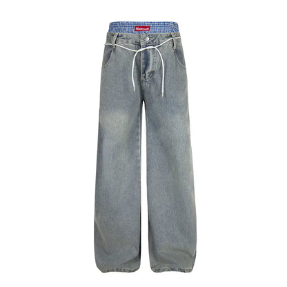 Double Waist Jeans Mens With Belt - Retro High Street