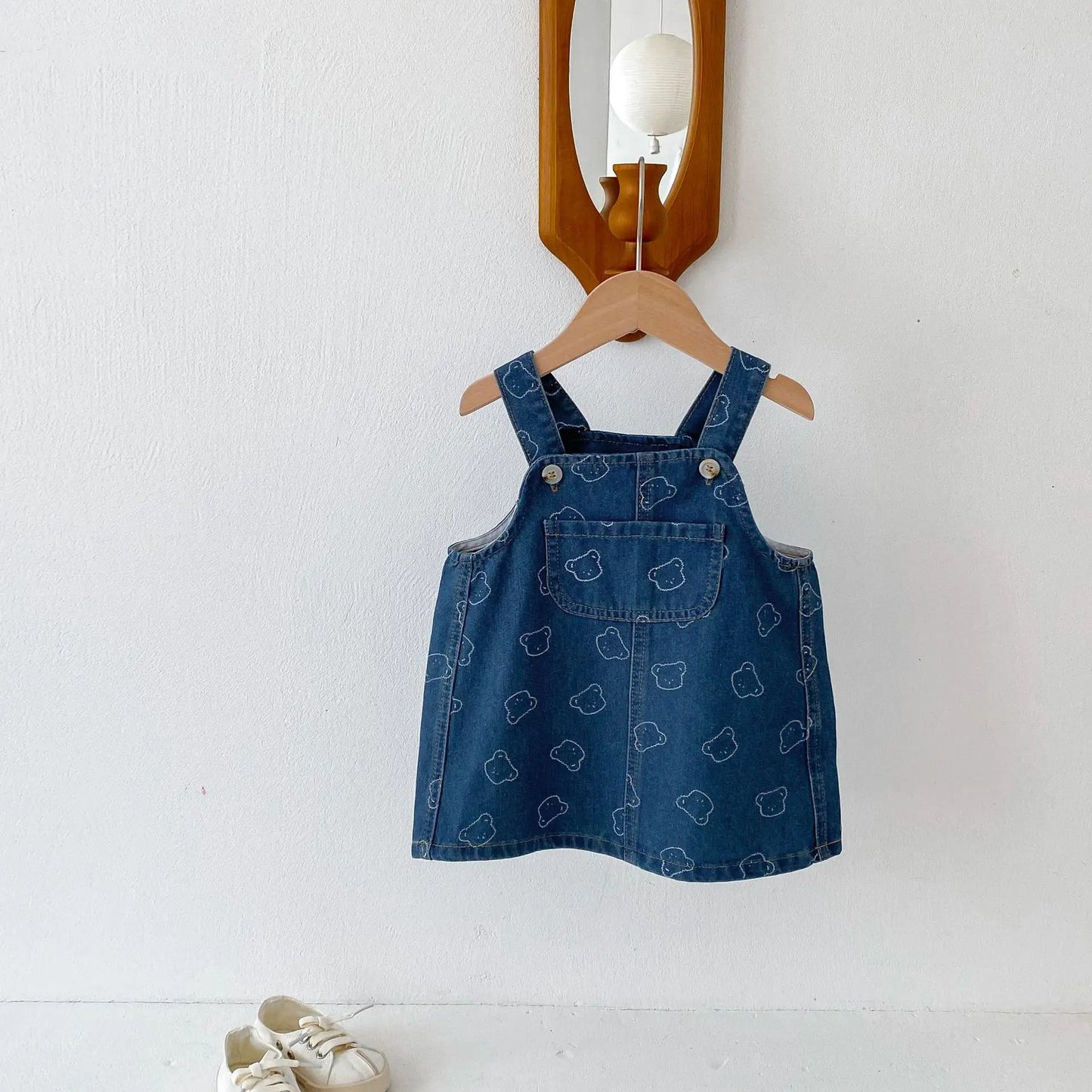 New Spring Summer 2025 Dress Toddler Girls' Suspenders Dress Cute Bear Printing Denim Dress For Baby Girls 1 To 8 Years Old
