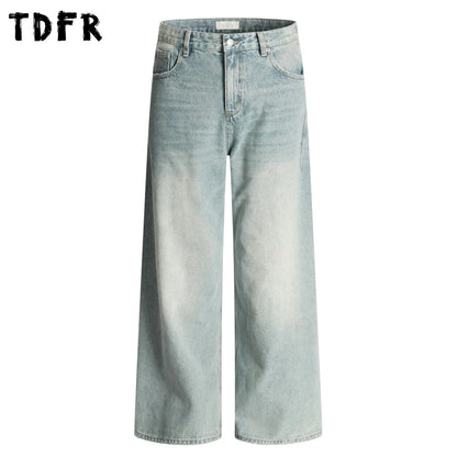 Men's Ripped Straight Jeans - Pocket Retro Casual Distressed