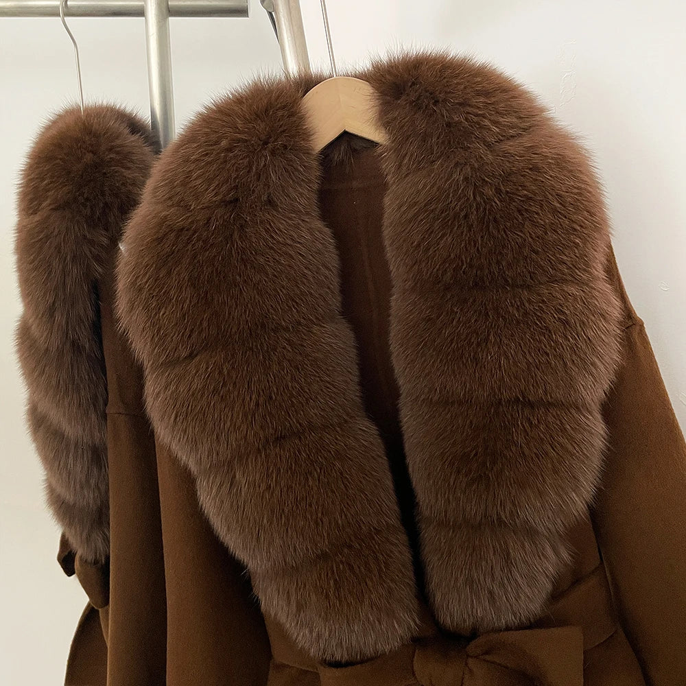 Women's Luxury Winter Coat - Wool with Real Fur Trim