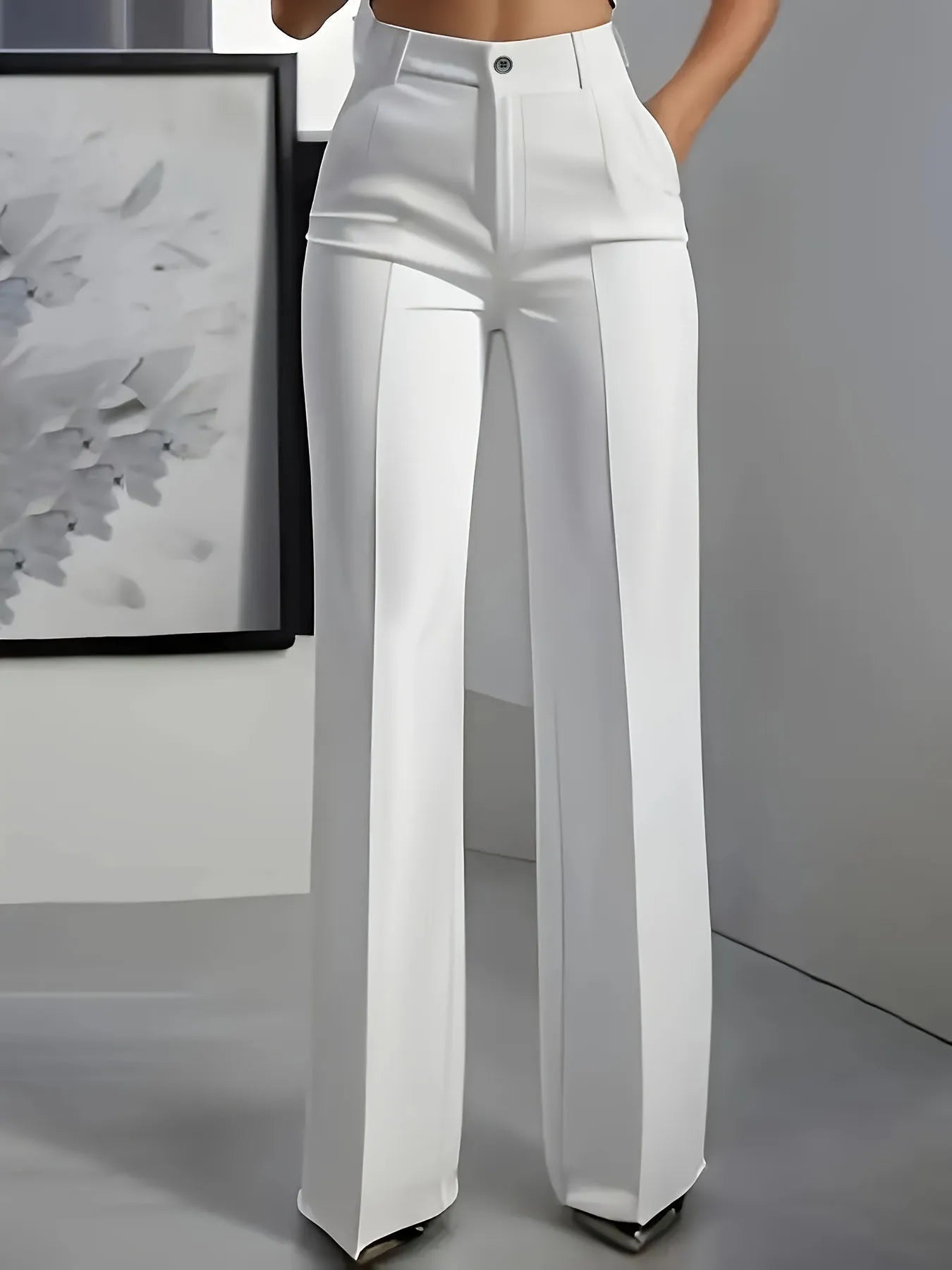 Women's High Waist Dress Pants Flowy Straight Leg