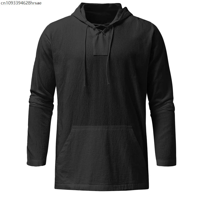 Men's Cotton Linen Hooded Sports Shirt