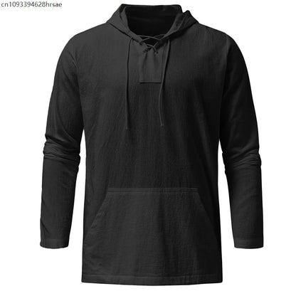 Men's Cotton Linen Hooded Sports Shirt
