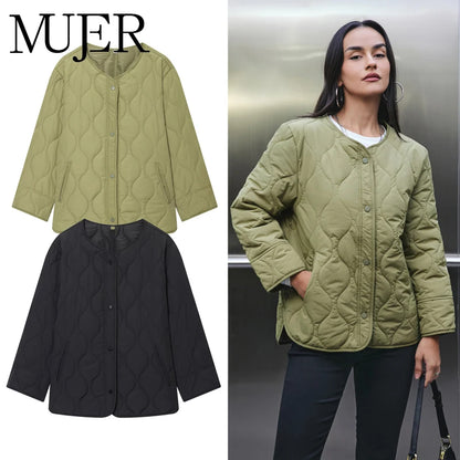Women's Black Quilted Jacket - Padded Demi-Season Winter