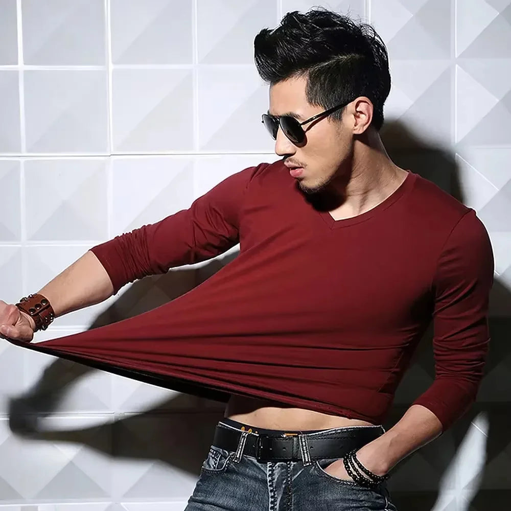 Men's Slim Fit V-Neck Polyester T-Shirt 2026