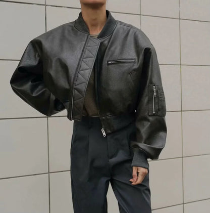 Women's Padded Leather Jacket - Spice Girl Style Motorcycle Coat