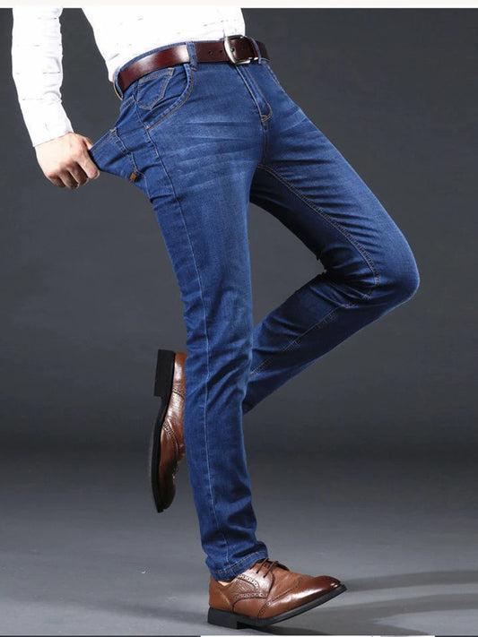 Men's Casual Stretch Jeans - Classic Blue & Black Denim