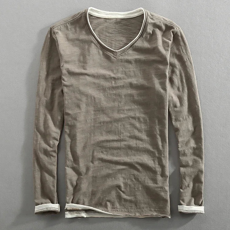 Men's Japanese Vintage V-Neck Long Sleeve T-Shirt 2026