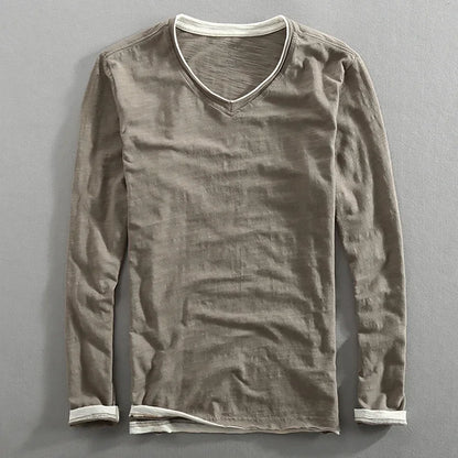Men's Japanese Vintage V-Neck Long Sleeve T-Shirt 2026