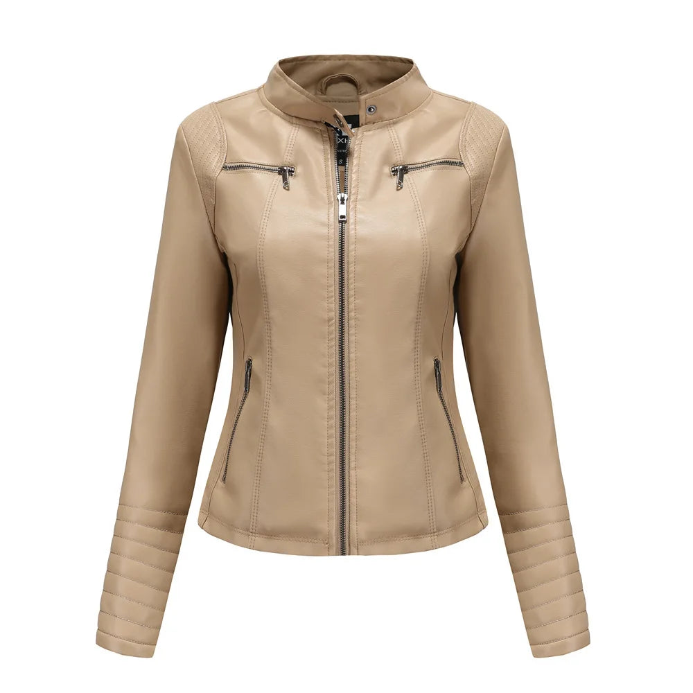 Women's Faux Leather Motorcycle Jacket - Purple & Black Moto Biker Coat