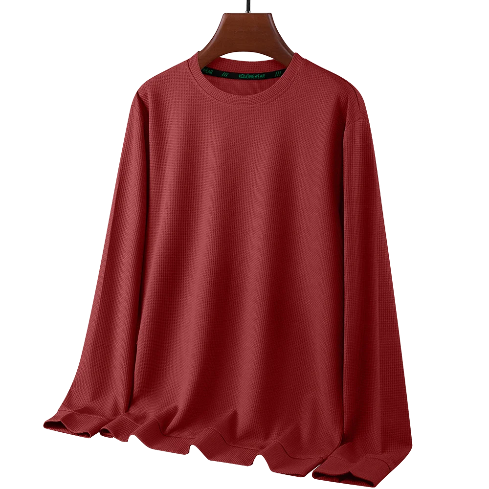 Men's Waffle Round Neck Long Sleeve T-Shirt 4XL