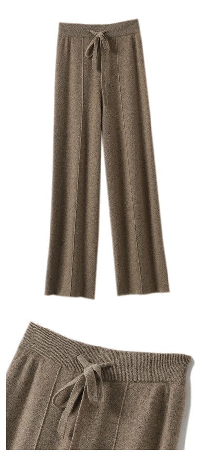 Women's High Waisted Warm Knit Wide Leg Straight