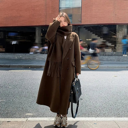 Women's Y2K Faux Wool Coat - Double Breasted Winter Jacket