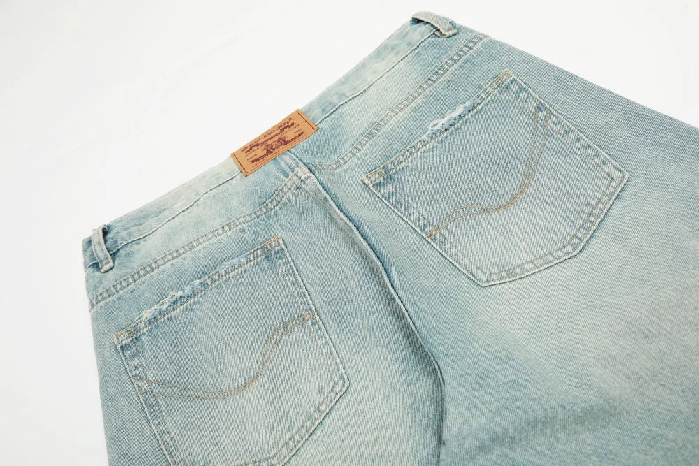 Men's Ripped Straight Jeans - Pocket Retro Casual Distressed
