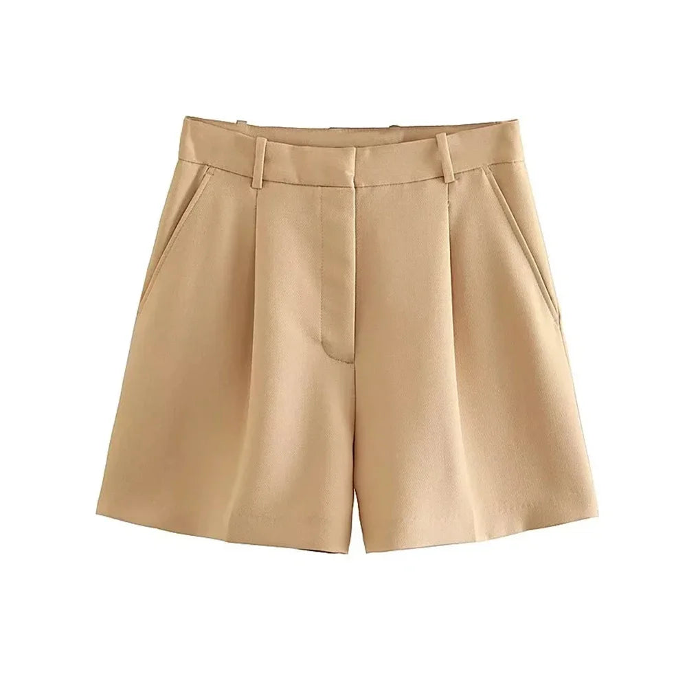 Women's Bermuda Shorts - Vintage High Waist Side Pocket Shorts