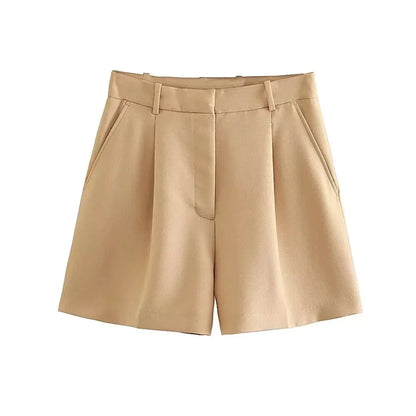 Women's Bermuda Shorts - Vintage High Waist Side Pocket Shorts