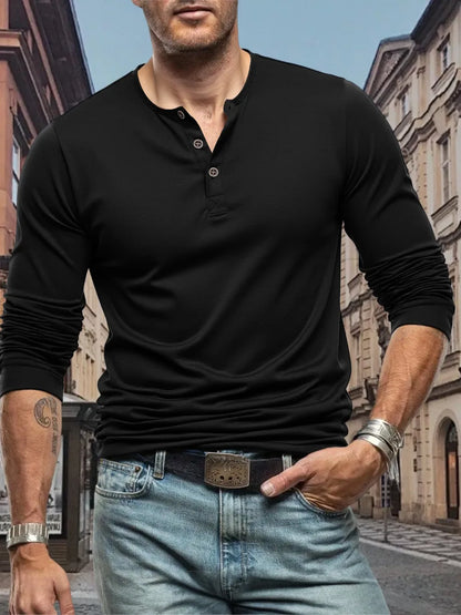 Men's Henley Slim Fit Sports Long Sleeve T-Shirt