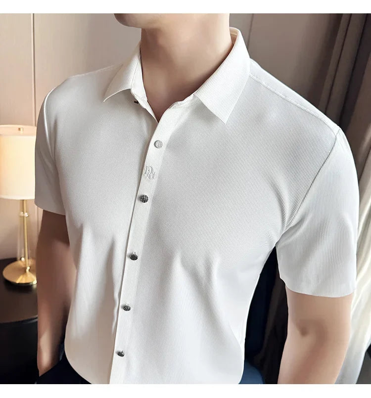Men's Embroidered Striped Business Shirt