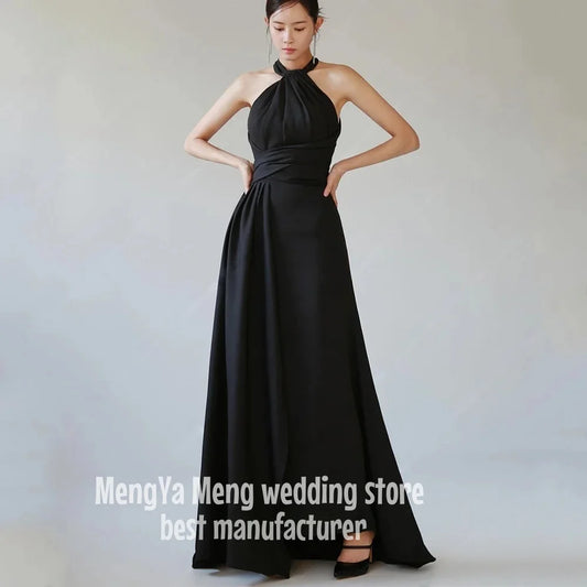Black A-Line Evening Dress - Halter Neck Formal Gown