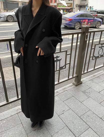 Women's Y2K Faux Wool Coat - Double Breasted Winter Jacket