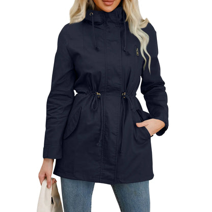 Women Hooded Trench Coat Spring Autumn Outdoor